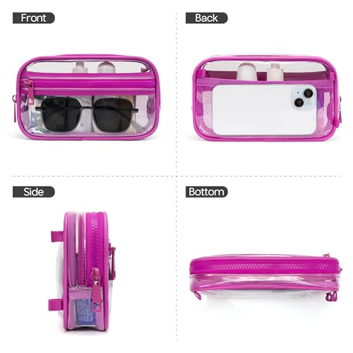 FODOKO Wristlet wallets for women Nylon Quilted Wallet with 4 Zippers,Travel Credit Card,Holder Cell Phone Organizer - color: Clear-rose