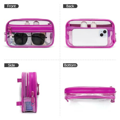 FODOKO Wristlet wallets for women Nylon Quilted Wallet with 4 Zippers,Travel Credit Card,Holder Cell Phone Organizer - color: Clear-rose