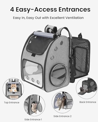 Expandable Cat Backpack Carrier for Small Cats/Dogs Airline Approved | Pet Carrier Backpack with Large Space/Breathable Mesh/Anti-Collapse,for Travel/ Hiking/Camping/Vet, Up to 18 lbs - color: Grey
