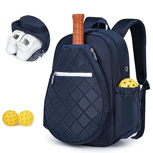 KAVIGOR Pickleball Bag, Quilted Pickleball Backpack with Shoe Compartment & Waterproof Pocket, Pickle Ball Paddle Bag Fits 2 to 4 Paddles for Women and Men - color: Blue