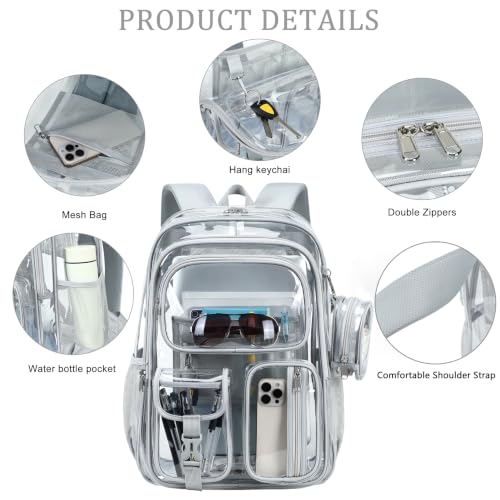 Clear Backpack for School,18 Inch Extra Large Heavy Duty Bookbag for Girls and Boys,Durable See Through PVC Transparent School Backpack for TravelGrey - color: Grey