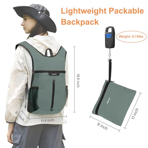MOSISO Lightweight Hiking Daypack Packable Travel Hiking Backpack, Foldable Shoulder Bag with Front Vertical Pocket - color: Antique Green, size: Medium
