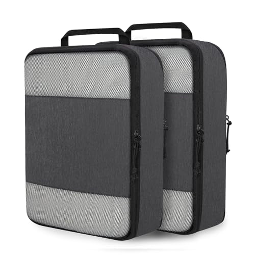 Compression Packing Cubes for Travel Essentials, 2 Set Expandable Compression Bags for Travel Packing Cubes for Suitcase Luggage Organizer Bags, Black Mesh - color: Mesh Black, size: Large