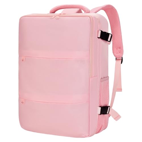 Carry On Backpack for Women & Men – Airline Approved Underseat Size, 15.6" Laptop Compartment, TSA-Friendly 180° Opening, Anti-Theft Business Travel Backpack with Trolley Sleeve (Pink, Large) - color: Pink, size: Large