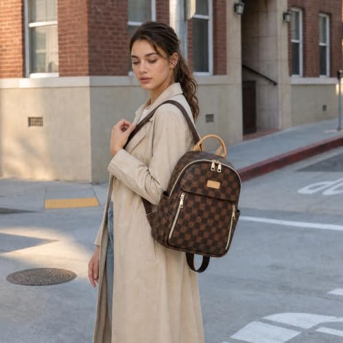 Makes Mini Backpack for Women, Stylish Daypack Purse Handbag Small Casual Daily Travel Bag, Lady Girls Gifts for Work School, 2pcs Sets - color: Checkered Coffee