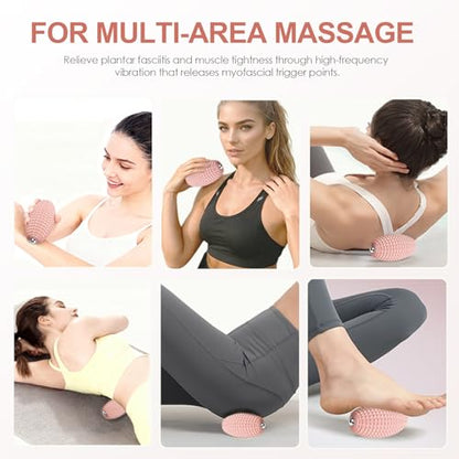Silicone Vibrating Massage Ball with Rolling Head, 3-Speed Myofascial Massage Roller for Plantar Fasciitis Relief, Hip & Psoas Release, Trigger Point Therapy for Neck, Back, Foot (Pink) - color: Pink