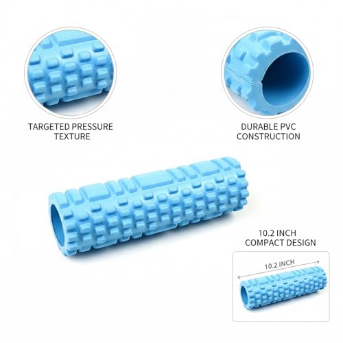 Mini Textured Foam Roller, 10 Inch Portable PVC Roller for Travel, Gym & Yoga, Compact Design (Pink/Blue) - color: Blue