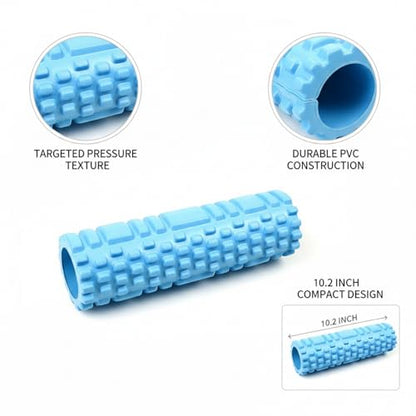 Mini Textured Foam Roller, 10 Inch Portable PVC Roller for Travel, Gym & Yoga, Compact Design (Pink/Blue) - color: Blue