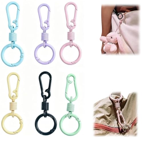 Anti-Theft Zipper Clips 6 Pcs, 6 Colors - Durable Zinc Alloy Locking Carabiners for Travel & Backpack Security, Universal Fit, Multi-Use