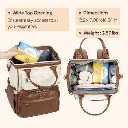 BabbleRoo Leather Diaper Bag Backpack, Multifunction Large Bags with Changing Pad & Stroller Straps & Pacifier Case, Unisex Stylish Travel Back Pack Nappy Changing Bag for Moms Dads (Coffee Cream) - color: Vegan Leather, Coffee Cream