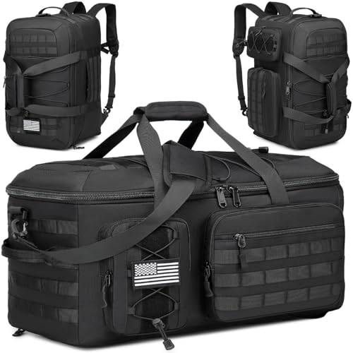 50L Gym Bags for Men, 3 in 1 Travel Sports Duffle Bag with Shoe Compartment, Tactical Backpack for Travel Overnight Weekender Gym Workout - color: Black, size: 50L