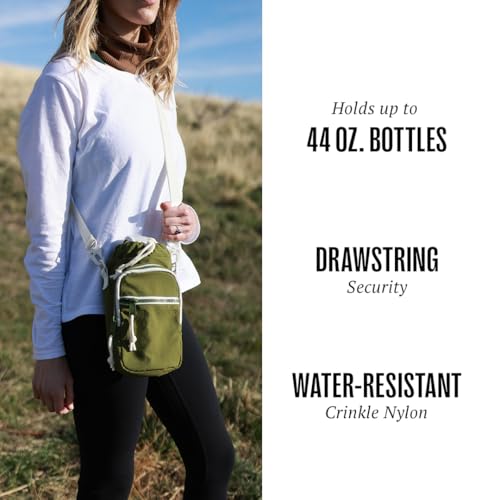 Thread Wallets Water Bottle Sling Crossbody Bag – Small Cross Body Sling with Pockets for Water Bottle, Cash, Phone & Keys - color: Olive