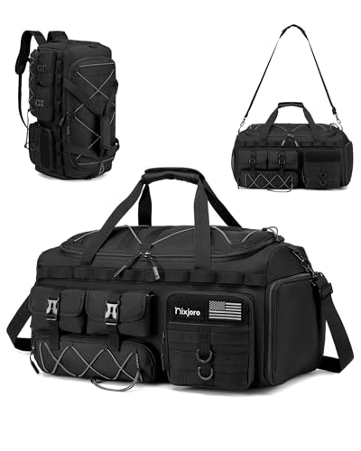 Gym Bag for Men Woman Large 3 in 1 Duffle Bag Sports Bags Tactical Military with Shoes Compartment - color: Black, size: X Large