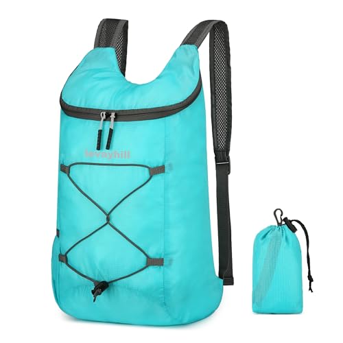 levayhill 16L Foldable Hiking Backpack,Small Packable Daypack,Lake Blue | Lightweight ,Outdoor Collapsible Rucksack,Ultralight Folding Back Pack, Water Repellent, Men Women Travel Gym, Easy Carry-on - color: Lake Blue