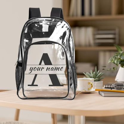 Custom 17in Clear Backpack, Personalized Transparent Backpack with Name Text, Customized Heavy Duty PVC See Through Bag for Stadium Sport Travel Camping Ideal Gift - color: Style 3