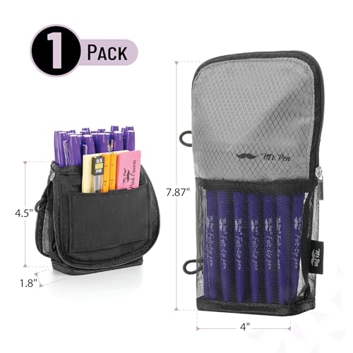 Mr. Pen- Standing Pencil Case Pouch, Sit & Lay Mesh-View Design, Black & Gray, Interior Pocket & 2 Elastic Binder Loops, Cute Pencil Case for Girls and Boys - color: Black & Gray