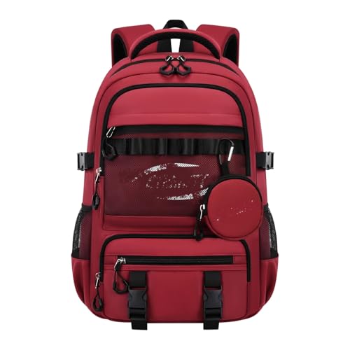 Minimalist Sporty Backpack with Hidden Anti-Theft Pocket, Spacious Casual Daypack for Travel & Outdoor Activities (RED,Small) - color: Red, size: Small