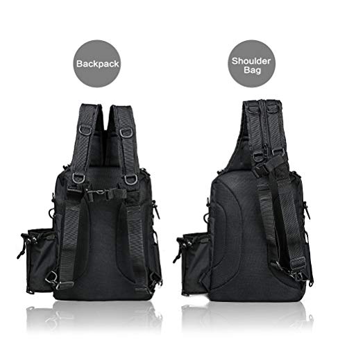 BLISSWILL Outdoor Tackle Bag - Large Water-Resistant Fishing Backpack - color: G：black and Grey, style: Large(16*12*6 Inch)