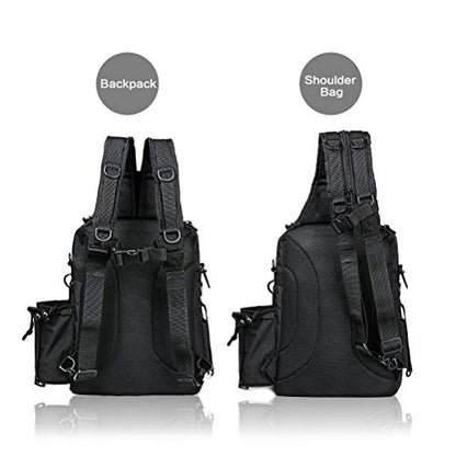 BLISSWILL Outdoor Tackle Bag - Large Water-Resistant Fishing Backpack - color: G：black and Grey, style: Large(16*12*6 Inch)