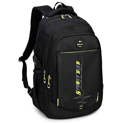 goldwheat School Backpack For Teen Boys, Lightweight Water-Resistant Boys Bookbag With Computer Compartment Fits 15.6" Laptop - color: Black Yellow