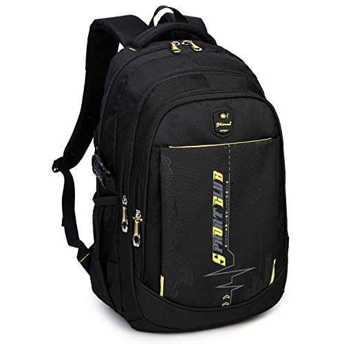 goldwheat School Backpack For Teen Boys, Lightweight Water-Resistant Boys Bookbag With Computer Compartment Fits 15.6" Laptop - color: Black Yellow