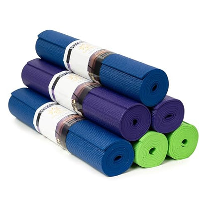 Voyage Yoga Mat, 6 Pack, 72" x 24" Professional Studio and Gym Bulk Yoga Mats, 5mm Thick, Durable, Anti-Tear, Non Slip Fitness and Exercise Mats - color: Assorted