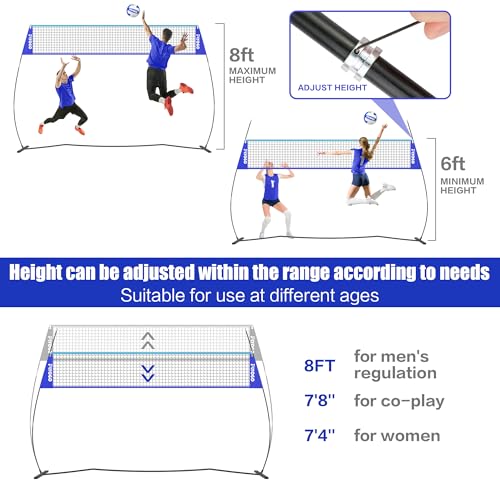 Volleyball Net, 14FT Portable Volleyball Net for Backyard, Adjustable Height and Instant Setup, Professional Freestanding Training Practice Set for Indoor and Outdoor with Carry Bag