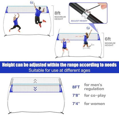 Volleyball Net, 14FT Portable Volleyball Net for Backyard, Adjustable Height and Instant Setup, Professional Freestanding Training Practice Set for Indoor and Outdoor with Carry Bag