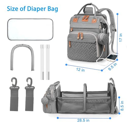 Jeryswet Baby Diaper Bags with Changing Station, Waterproof Large Capacity Diaper Bag Backpack for Moms Dads with USB Charging Port and Stroller Straps, Baby Shower Gifts, Grey - color: Gray