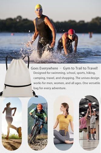 Large Drawstring Gym Bag Beach Backpack Waterproof - Customized Oversized Drawstring Beach Bag with Shoe Compartment for Toiletries, Towels, Gym, Travel(Beige,16.5 * 19 inches) - color: Beige