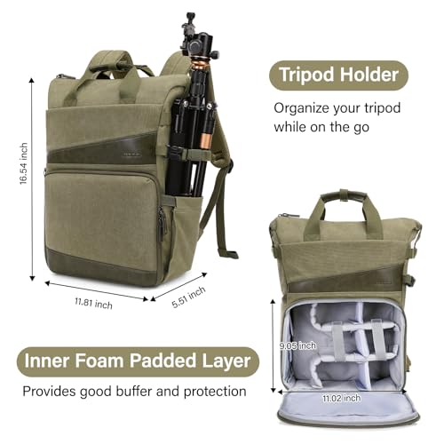 MOSISO Camera Backpack, DSLR/SLR/Mirrorless Camera Bag Case with Tripod Holder&15-16 inch Laptop Compartment&PU Handle, Canvas Photography Backpack Compatible with Canon/Nikon/Sony, Olive Yellow