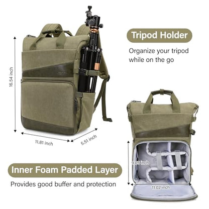 MOSISO Camera Backpack, DSLR/SLR/Mirrorless Camera Bag Case with Tripod Holder&15-16 inch Laptop Compartment&PU Handle, Canvas Photography Backpack Compatible with Canon/Nikon/Sony, Olive Yellow