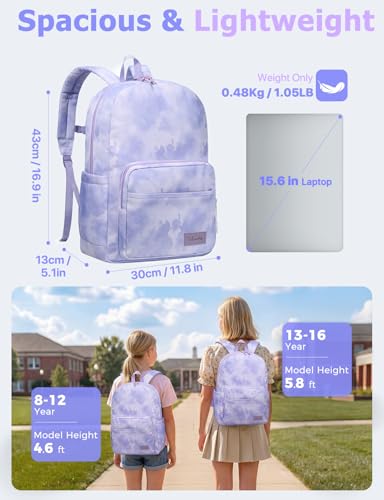 VASCHY School Backpacks, Lightweight Bookbag Schoolbag for Teen Girls Casual Basic Simple Daypack for Women Lavender Tie-Dye - color: Lavender Tie-dye