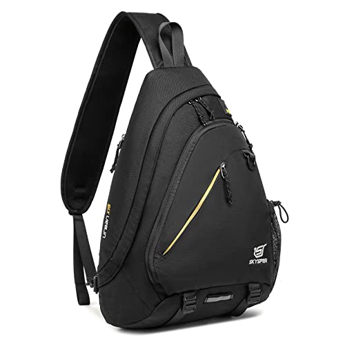 SKYSPER Sling Laptop Bag (Up to 13 Inch) - 18L Crossbody Sling Backpack Travel Shoulder Bag Hiking Daypack for Men Women(Black) - color: Black