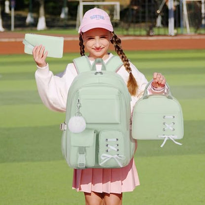 Scothen Backpacks for Girls, Girls Backpack with Lunch Box & Pencil Pouch for Teens Girl Kids Elementary Middle High School College Student Bookbag Daypack Laptop Travel Backpack for Women - color: Green