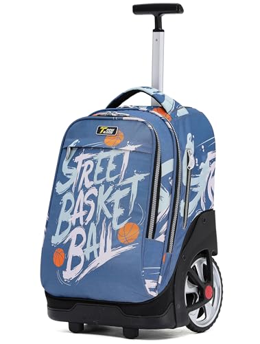 NEW TILAMI 19 inch Rolling Backpack Teens Rolling Backpack Cute Wheeled Laptop Backpack Bookbag Roller Travel Bag College, Basketball Street - color: Blue Basketball Street
