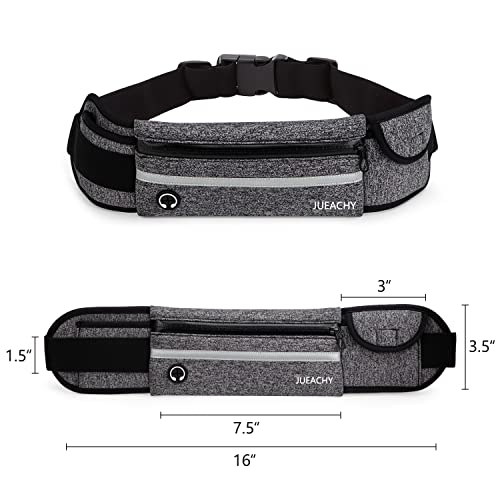 Jueachy Running Belts for Women Waterproof Fanny Pack Running Waist Pouch Phone holder Adjustable Sports Money Belt with Headphone Port - color: Grey