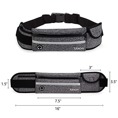 Jueachy Running Belts for Women Waterproof Fanny Pack Running Waist Pouch Phone holder Adjustable Sports Money Belt with Headphone Port - color: Grey