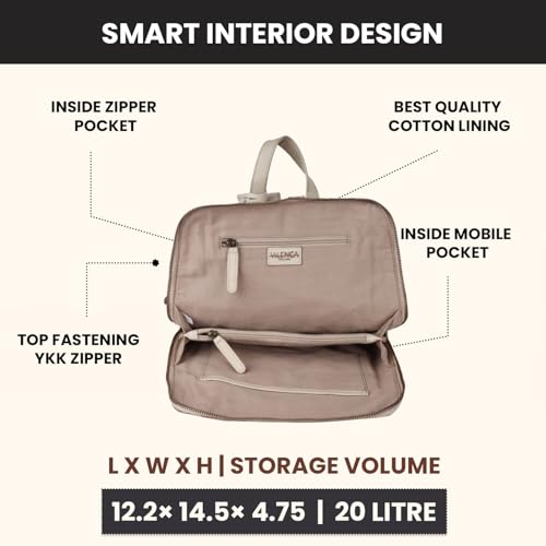12.5 Inch Genuine Leather Backpack for Women and Men, Beige Leather Backpack with Adjustable Shoulder Strap - color: Beige