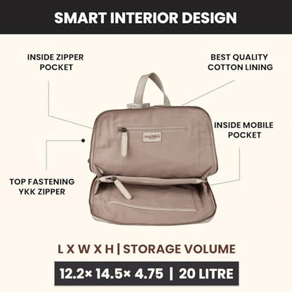 12.5 Inch Genuine Leather Backpack for Women and Men, Beige Leather Backpack with Adjustable Shoulder Strap - color: Beige