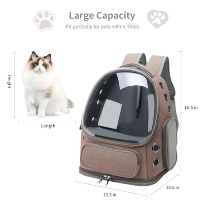 Cat Backpack Carrier for Cats and Small Dogs, Breathable Cat Bubble Backpack, Airline Approved Pet Travel Carrier for Hiking Camping Outdoor(Brown) - color: Brown