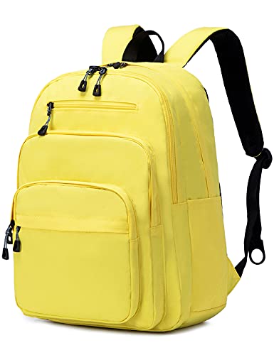 Lanola Basic Multi-Pocket Multipurpose Backpack Classical Water Resistant Student Bookbag For School Business Travel or Casual Daypack Backpacks For Men Or Women - Yellow - color: Yellow