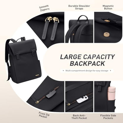Women Laptop Backpack Computer Backpacks Carry On Waterproof backpack Fits 14Inch Notebook Travel Commute College (Black) - color: Elegant Black, size: 14 Inch