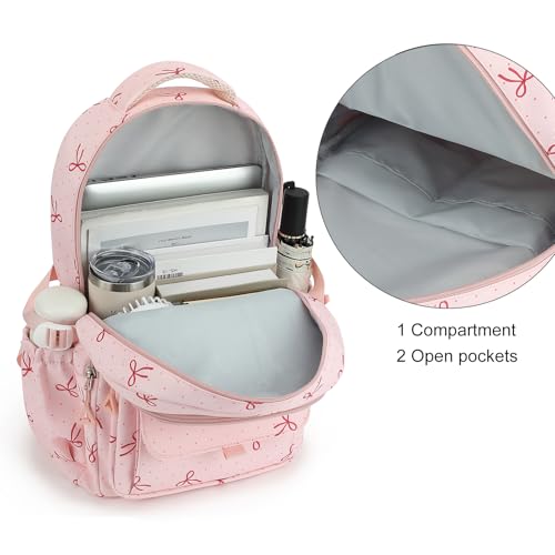 Phaoullzon Girls High Middle School Coquette Backpack for Teen Kawaii Bows Bookbag College Daypack,Pink Bow - color: Pink Bow, size: Large (17.5 Inch)