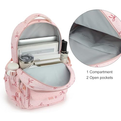 Phaoullzon Girls High Middle School Coquette Backpack for Teen Kawaii Bows Bookbag College Daypack,Pink Bow - color: Pink Bow, size: Large (17.5 Inch)