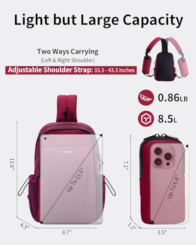 ECOHUB Anti-Theft Crossbody Bag Men Women, RFID Blocking Lightweight Sling Backpack Eco-Friendly with 9 Pockets Sturdy SBS Zippers Water Resistant for Travel Work Hiking Outdoor, Red - color: Red
