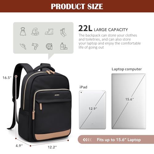 MDODO Laptop Backpack for Women,Travel Backpack with Laptop Compartment,Casual Daypack College Bookbag Computer Work Backpack, Black - color: Black-1 Pcs