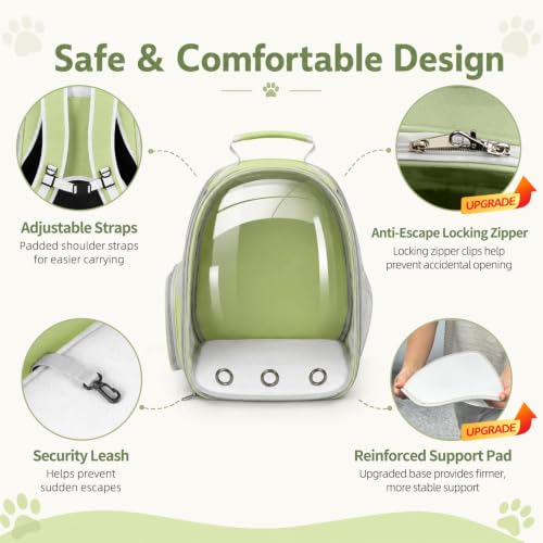 Expandable Cat Carrier Backpack with Bubble Window and Mesh, Light Green - color: LightGreen