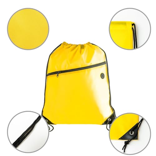 CODOBON Lightweight Drawstring Backpack – Foldable with 2 Compartments & Zip Pocket | Cable Port for Easy Access | Eco-Friendly for Gym, Travel, Everyday Use (20L, Yellow) - color: Yellow