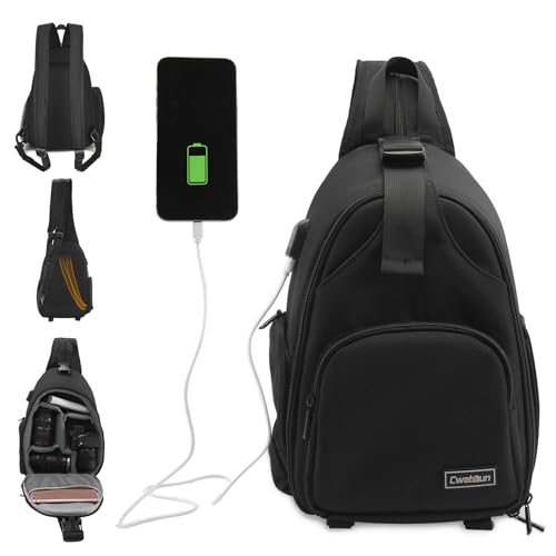 Cwatcun Sling Bag, Crossbody Case for DSLR SLR Canon Nikon Sony Mirrorless Cameras - Photography Backpack for Photographers - color: 2.0 Black
